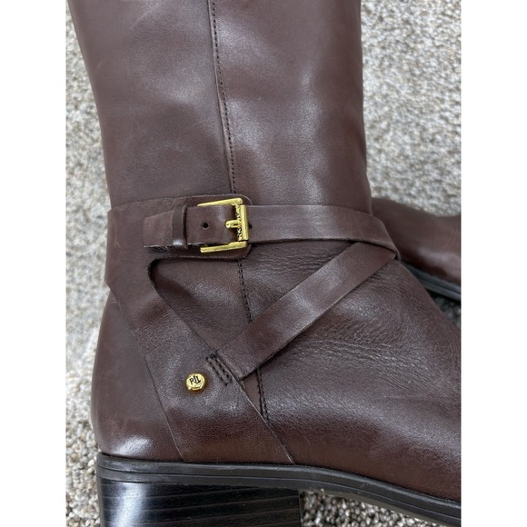 Lauren Ralph Lauren Mariah Dark Brown Leather Riding Boots 7.5B Preppy Old Money - Picture 6 of 16